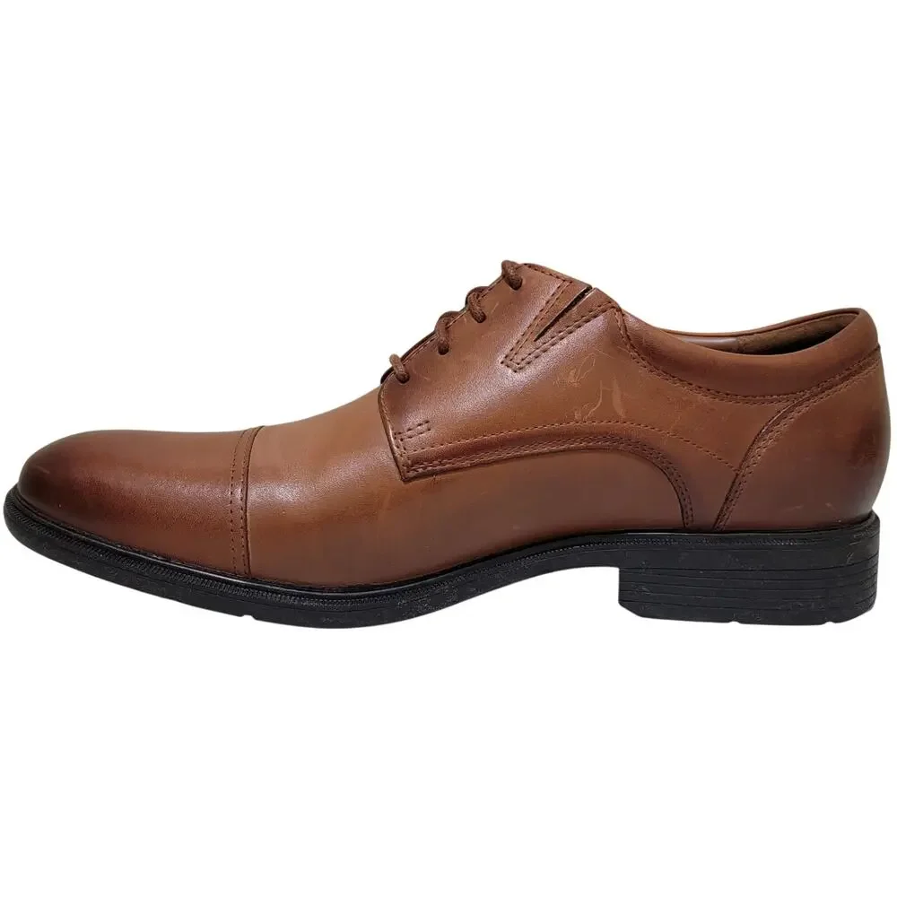 Clarks Men Steadwell Cap Toe Derby Oxfords Size US 10.5M Dark Tan Brown Leather